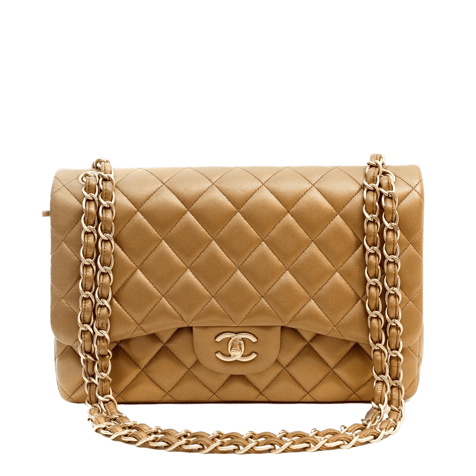 CHANEL METALLIC BRONZE LAMBSKIN JUMBO CLASSIC FLAP BAG