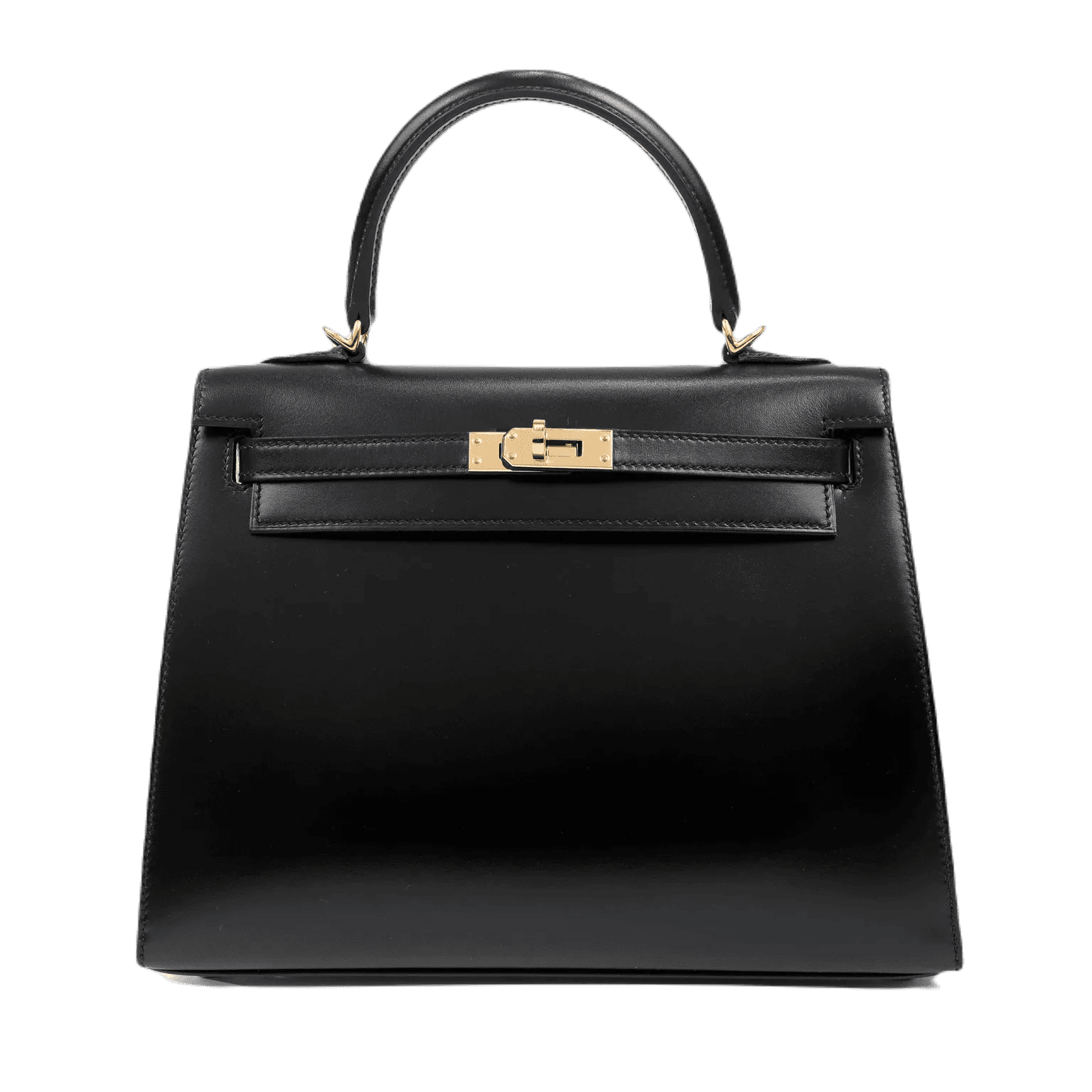 HERMÈS 25CM BLACK BOX CALF KELLY W/ GOLD HARDWARE