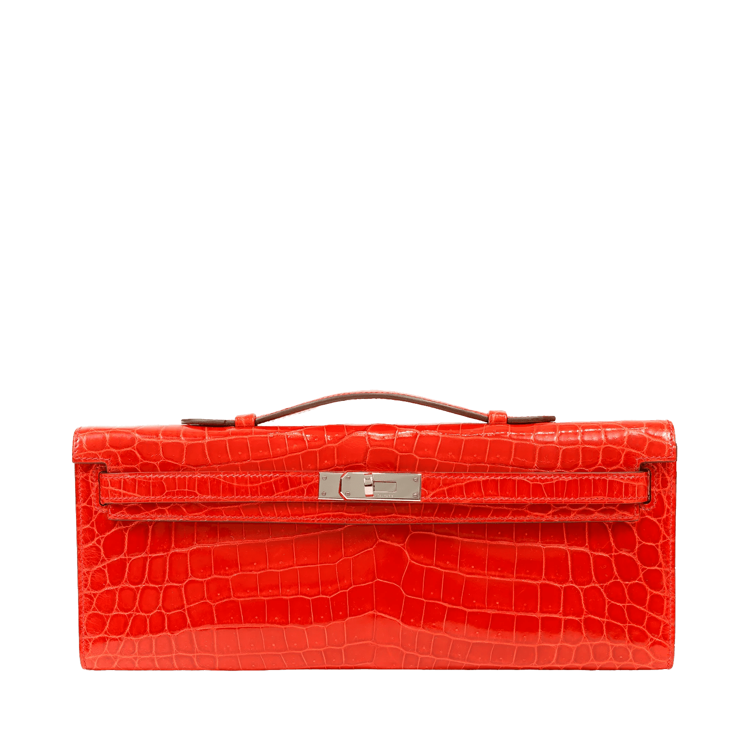 HERMÈS VIVID RED CROCODILE POROSUS KELLY CUT CLUTCH WITH PALLADIUM HARDWARE
