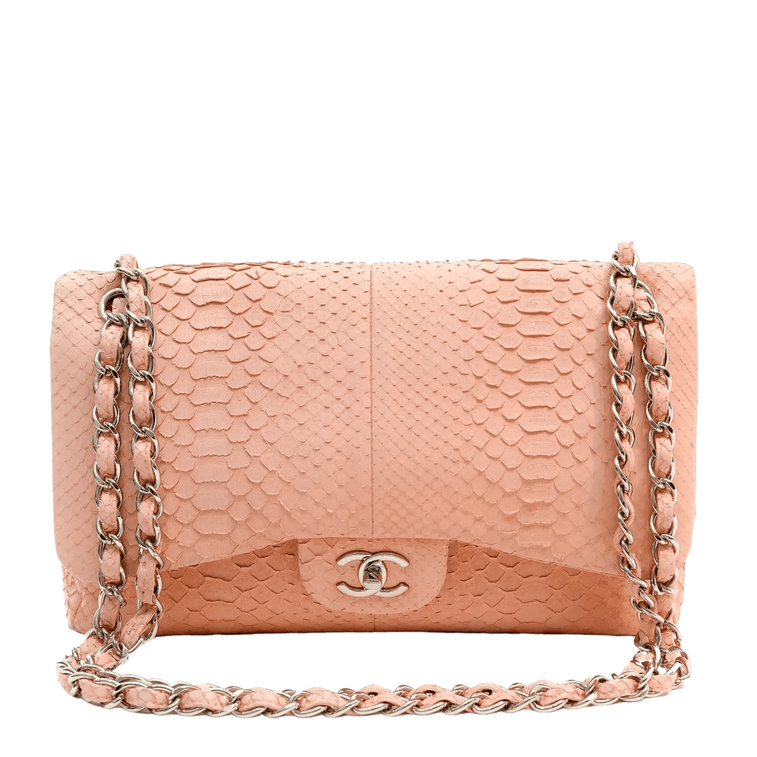 CHANEL BUBBLEGUM PINK PYTHON JUMBO CLASSIC WITH SILVER HARDWARE