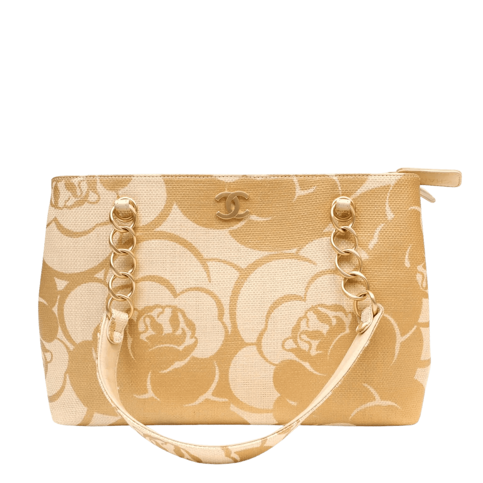 CHANEL RAFFIA CAMELLIA SMALL TOTE