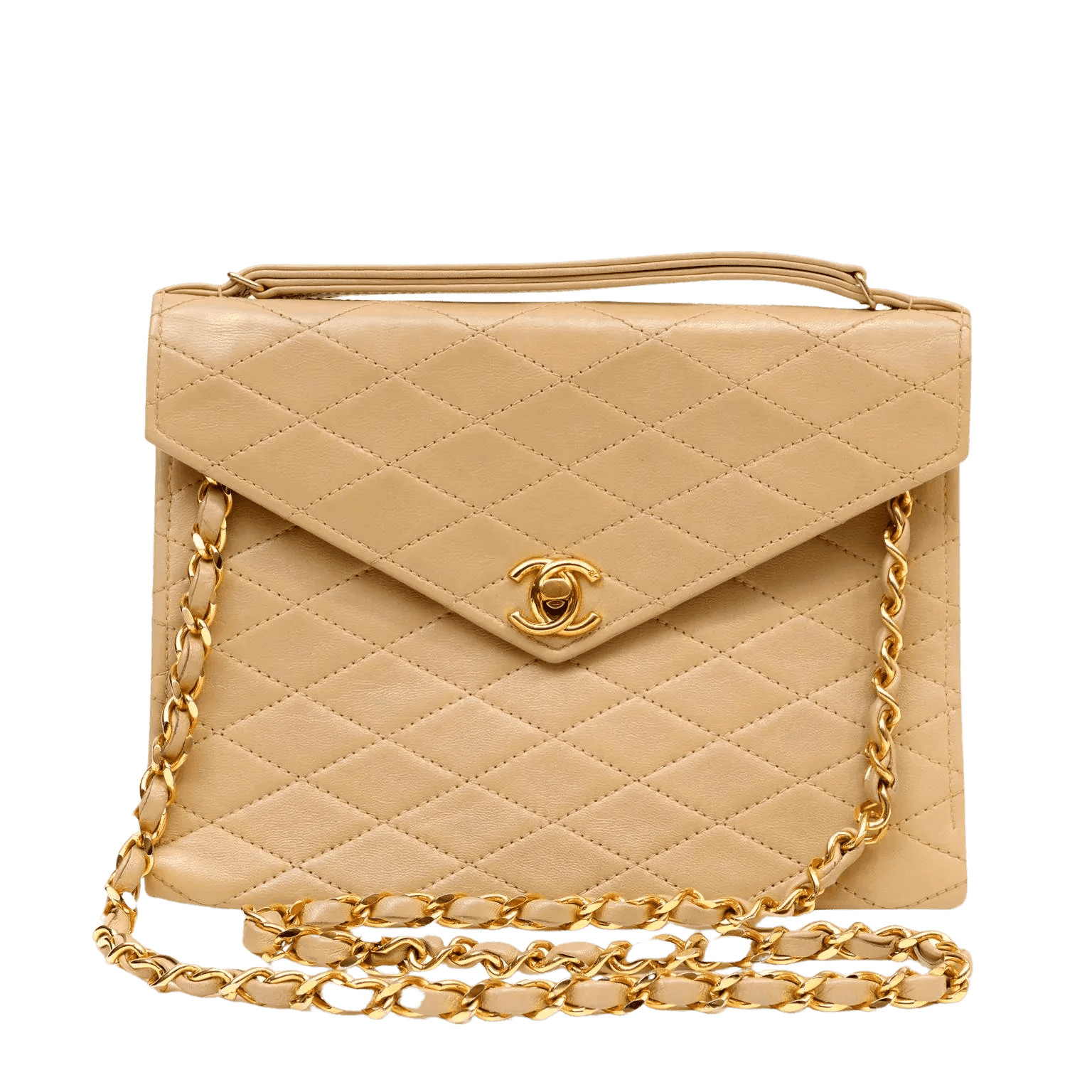 CHANEL BEIGE LEATHER VINTAGE ENVELOPE FLAP BAG